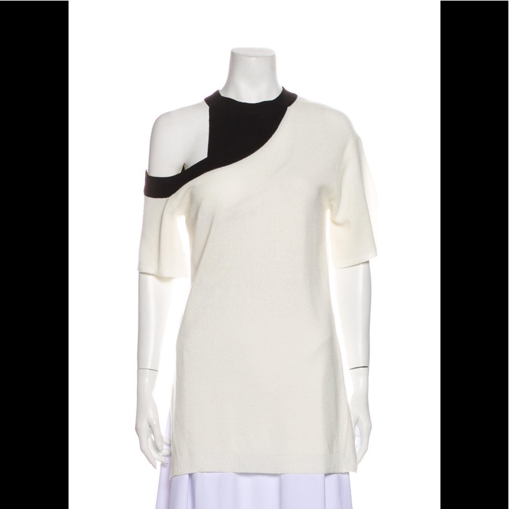 Eudon choi colorblock asymmetrical one shoulder sweater top mock neck